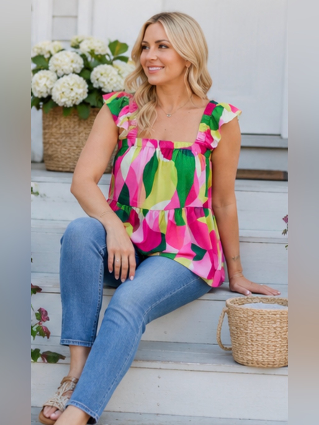 Flowy Ruffle Sleeveless Colorful Baby Doll Top